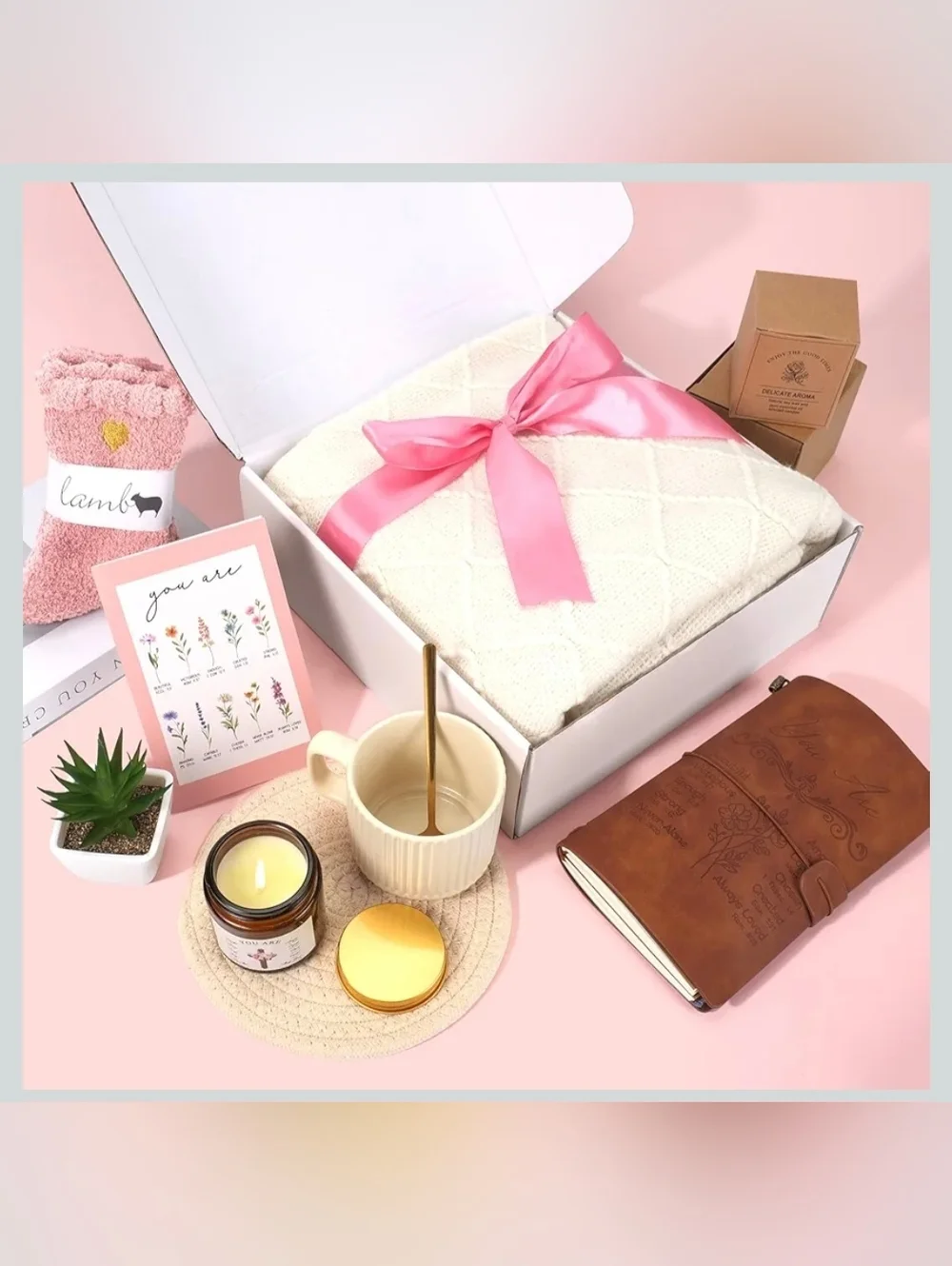 Faith Bundle: Knit Blanket Candle Socks Mug & Spoon Journal Plant - Picture 8 of 8